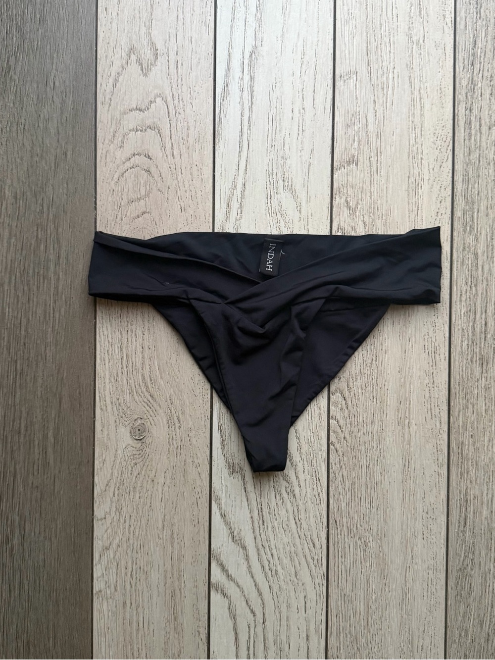 Indah Riot Skimpy Solid Gathered High Cut Bikini Bottom in Licorice size S - Picture 2 of 5